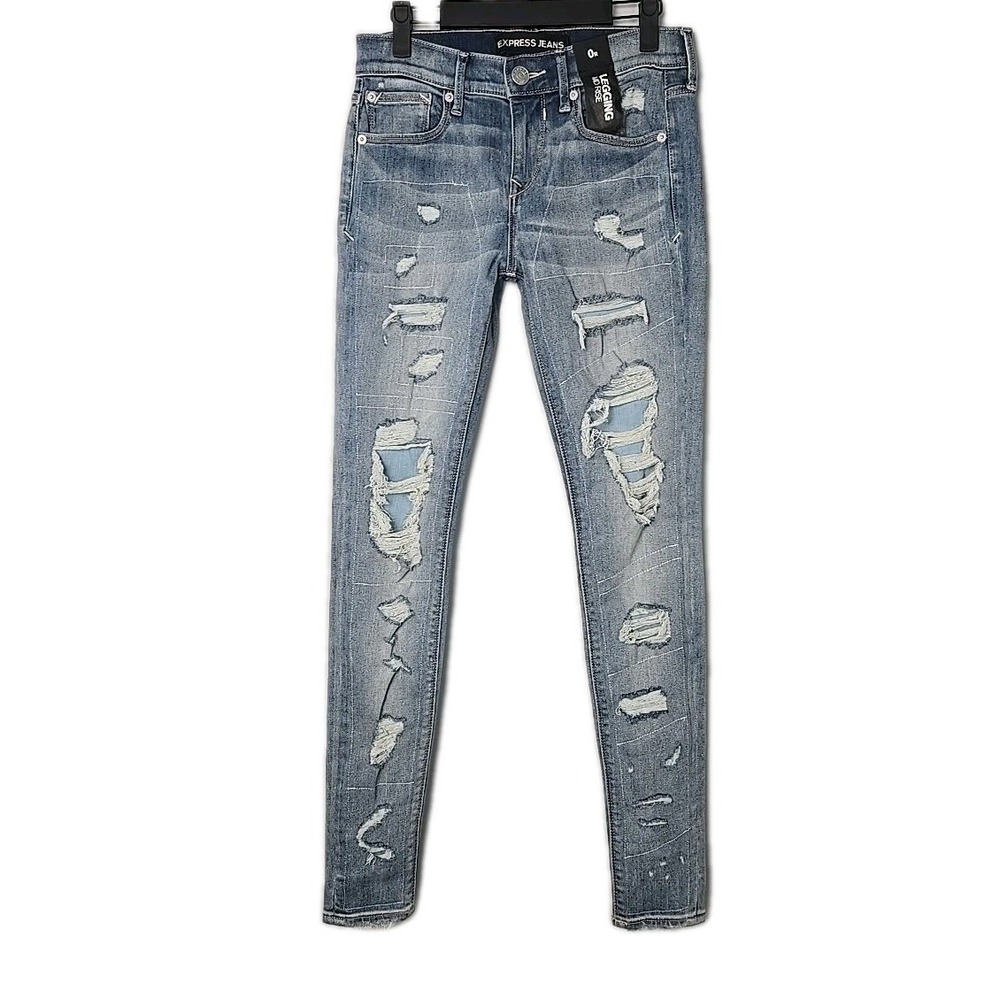 Express Legging Mid-rise Destroyed‎ Denim Precision Fit Jeans Size 0r